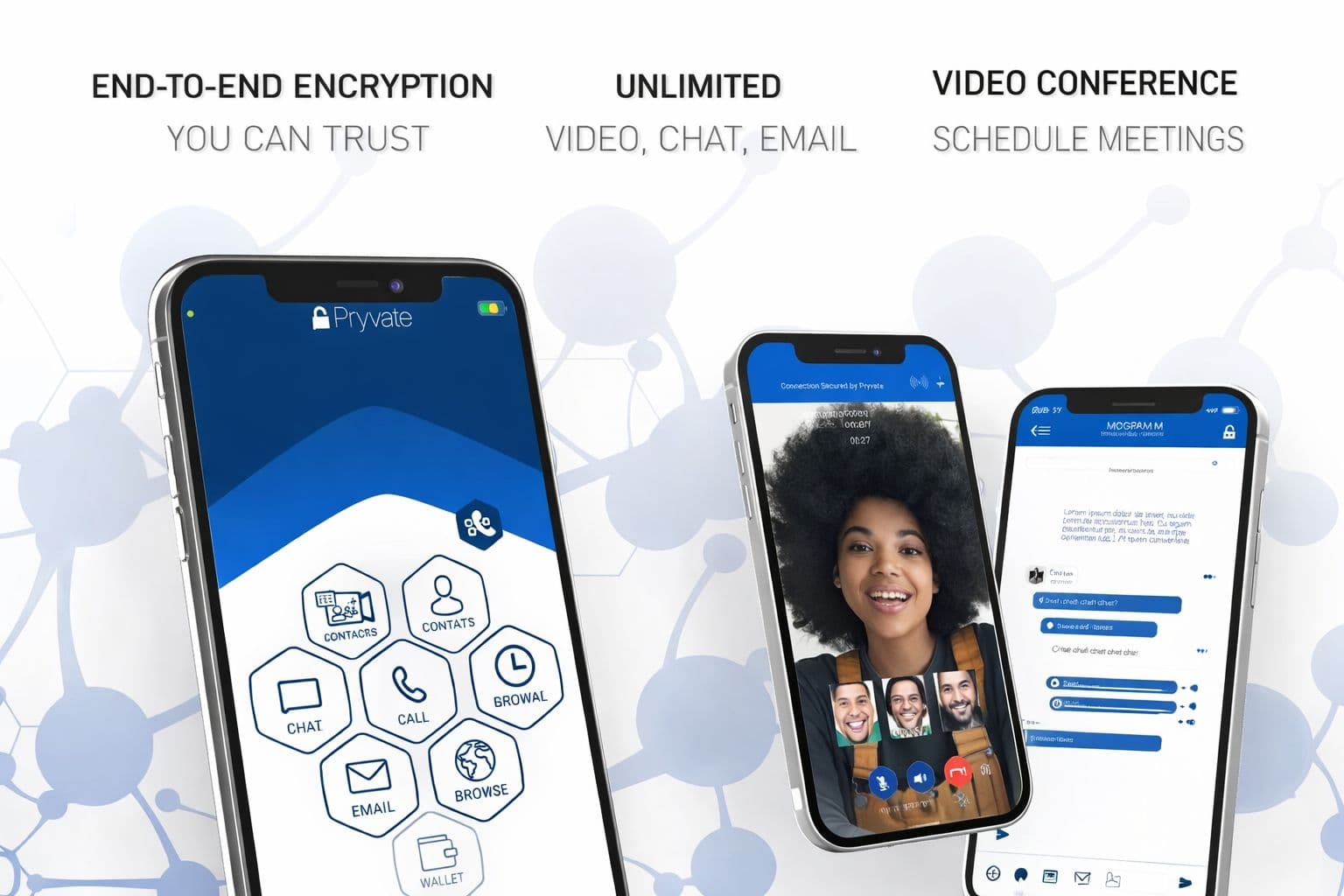 Pryvate Messenger — end-to-end encrypted video calls, messaging, and email